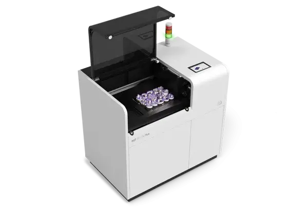 The MJP 300W Plus 3D Printer with purple 3D printed parts