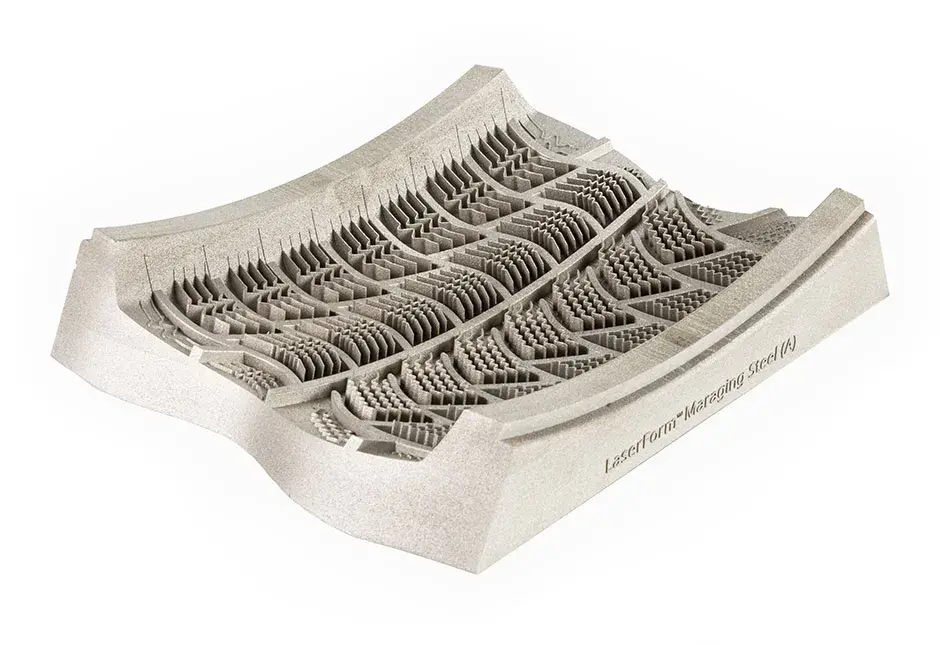 LaserForm Maraging Steel(A)로 프린트된 타이어 금형 세그먼트 - 협소한 벽면, 까다로운 홈, 유로 벤트를 안정적으로 프린트
