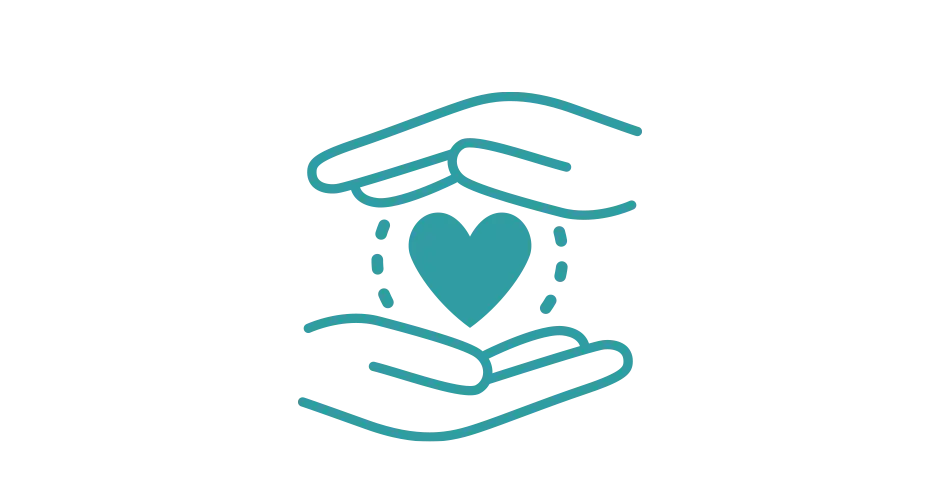 하트를 들고 있는 2개의 손을 보여주는 아이콘