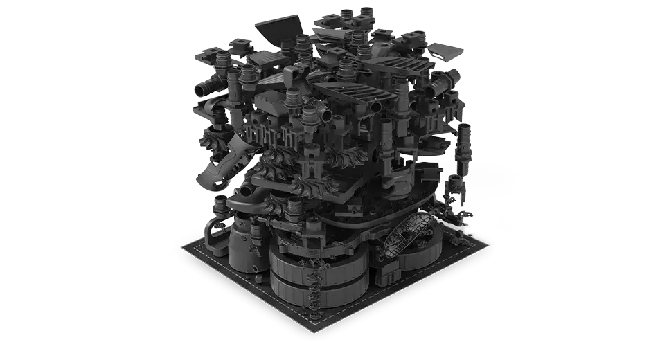 최적의 처리를 위해 차곡차곡 쌓아올린 많은 3D 프린트 부품