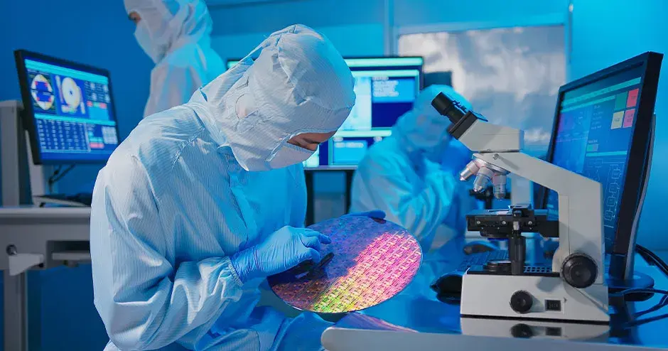 웨이퍼를 들고 있는 기술자