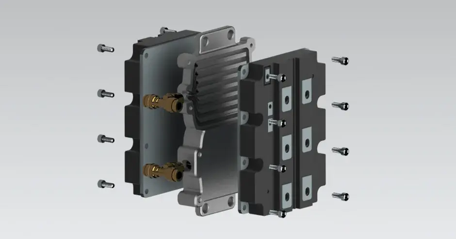 금속 AM으로 프린트된 전자 모듈의 방열판에 있는 형상 적응형 냉각 갤러리의 단면도