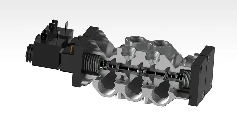 레이저 분말 베드 융합(LPBF) 공정을 위해 설계된 절단 단면도가 있는 통합 금속 밸브 본체 및 매니폴드 