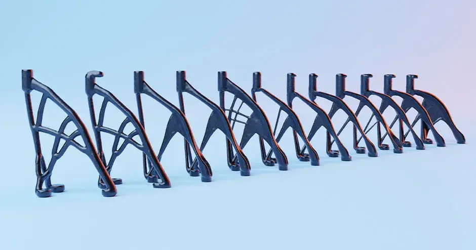 다양한 설계 엔지니어링 및 맞춤형 프린트를 보여주는 3D 프린트 부품 열