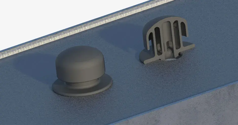 3D로 프린팅한 기어 케이스 브리더 플러그와 내부 통로를 보여주는 단면.