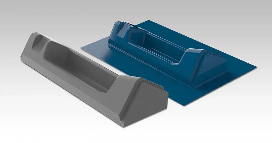 3D로 프린팅한 금형과 일반 진공 공정을 사용해 생산한 열차 내부 부품입니다.