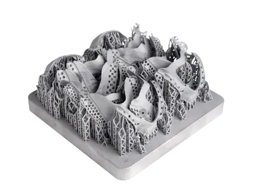 트레이 위 다양한 3D 프린팅 DMP 치과용 파트